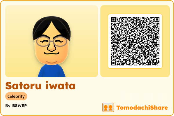 Satoru iwata, a male Mii  with tags: celebrity