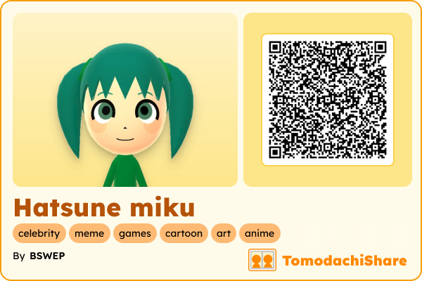 Hatsune miku, a female Mii  with tags: celebrity, meme, games, cartoon, art, anime