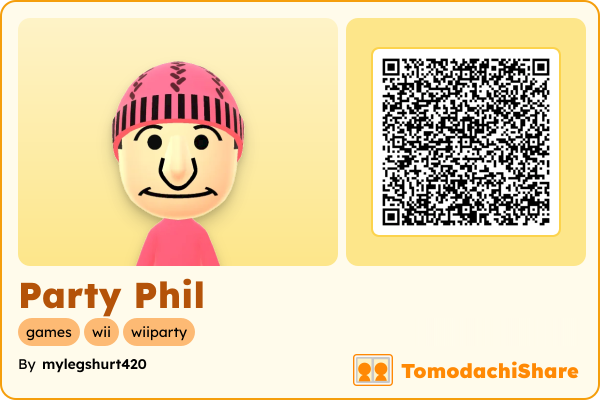 Party Phil, a male Mii  with tags: games, wii, wiiparty