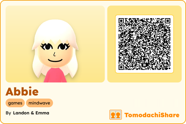 Abbie, a female Mii  with tags: games, mindwave
