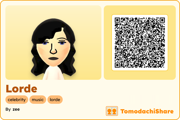 Lorde, a female Mii  with tags: celebrity, music, lorde