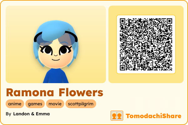 Ramona Flowers, a female Mii  with tags: anime, games, movie, scottpilgrim