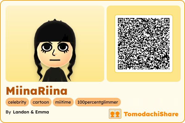 MiinaRiina, a female Mii  with tags: celebrity, cartoon, miitime, 100percentglimmer