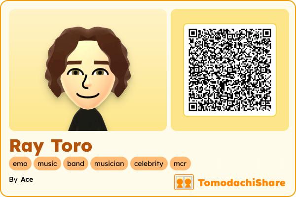 Ray Toro, a male Mii  with tags: emo, music, band, musician, celebrity, mcr