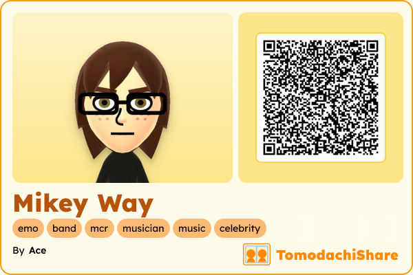 Mikey Way, a female Mii  with tags: emo, band, mcr, musician, music, celebrity