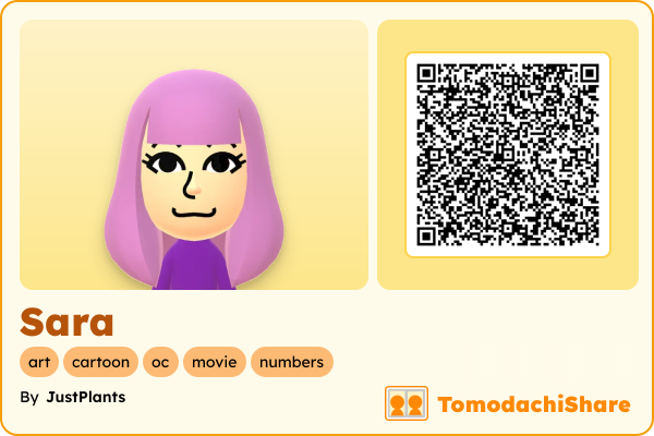 Sara, a female Mii  with tags: art, cartoon, oc, movie, numbers