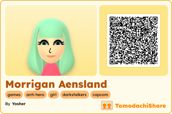 Morrigan Aensland, a female Mii  with tags: games, anti-hero, girl, darkstalkers, capcom
