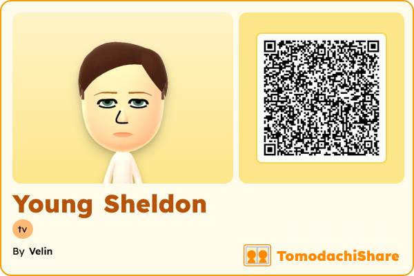 Young Sheldon, a male Mii  with tags: tv