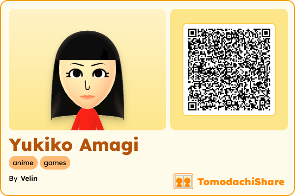 Yukiko Amagi, a female Mii  with tags: anime, games