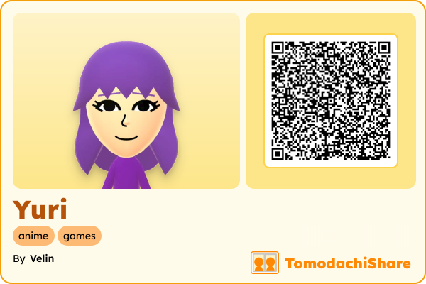 Yuri, a female Mii  with tags: anime, games