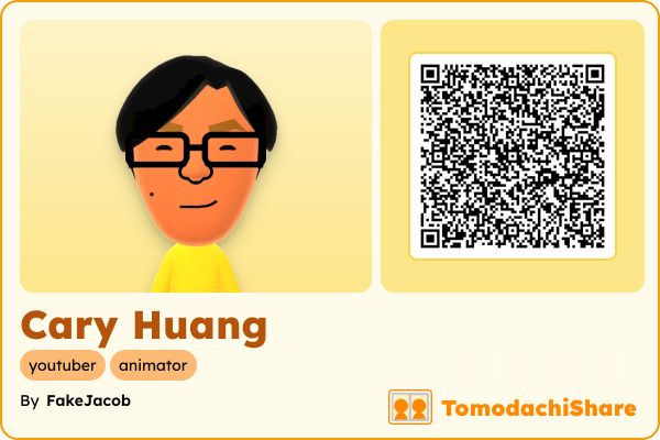 Cary Huang, a male Mii  with tags: youtuber, animator