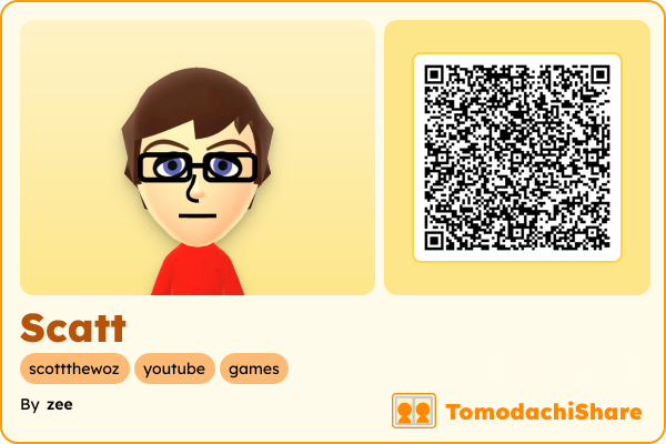 Scatt, a male Mii  with tags: scottthewoz, youtube, games