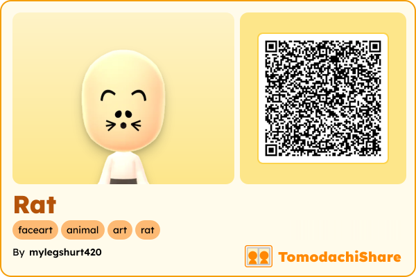 Rat, a male Mii  with tags: faceart, animal, art, rat