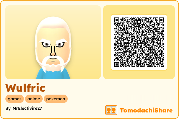 Wulfric, a male Mii  with tags: games, anime, pokemon