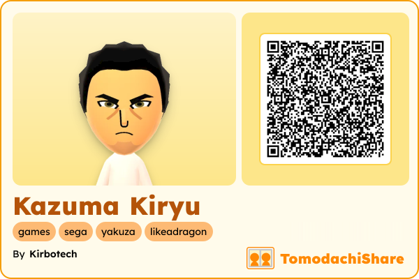 Kazuma Kiryu, a male Mii  with tags: games, sega, yakuza, likeadragon