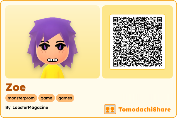 Zoe, a female Mii  with tags: monsterprom, game, games