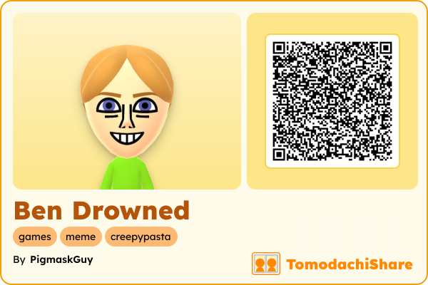 Ben Drowned, a male Mii  with tags: games, meme, creepypasta