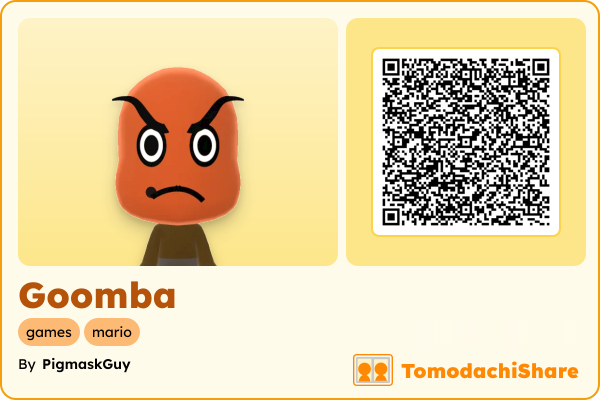 Goomba, a male Mii  with tags: games, mario
