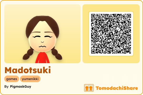 Madotsuki, a female Mii  with tags: games, yumenikki