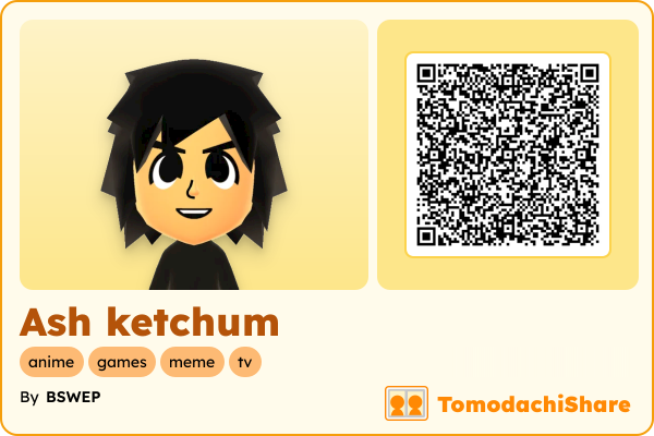 Ash ketchum, a male Mii  with tags: anime, games, meme, tv
