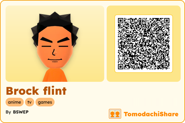 Brock flint, a male Mii  with tags: anime, tv, games