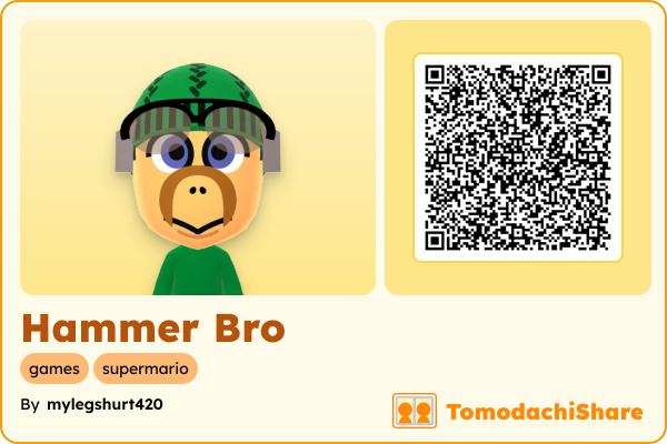 Hammer Bro, a male Mii  with tags: games, supermario