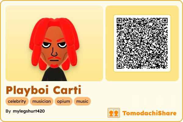 Playboi Carti, a male Mii  with tags: celebrity, musician, opium, music