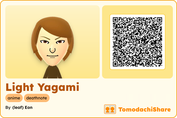 Light Yagami, a male Mii  with tags: anime, deathnote
