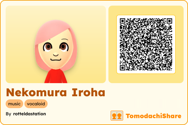 Nekomura Iroha, a female Mii  with tags: music, vocaloid