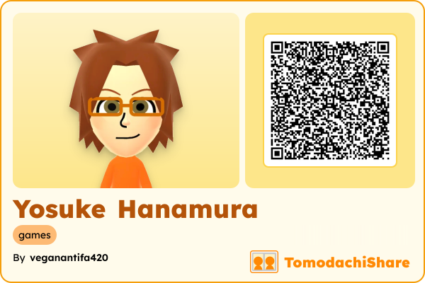 Yosuke Hanamura, a male Mii  with tags: games