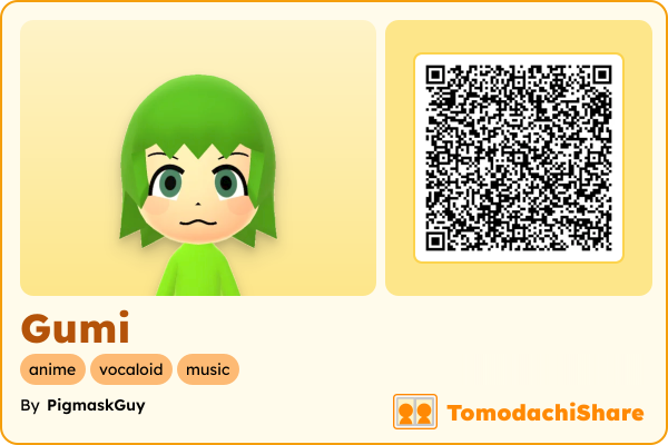 Gumi, a female Mii  with tags: anime, vocaloid, music