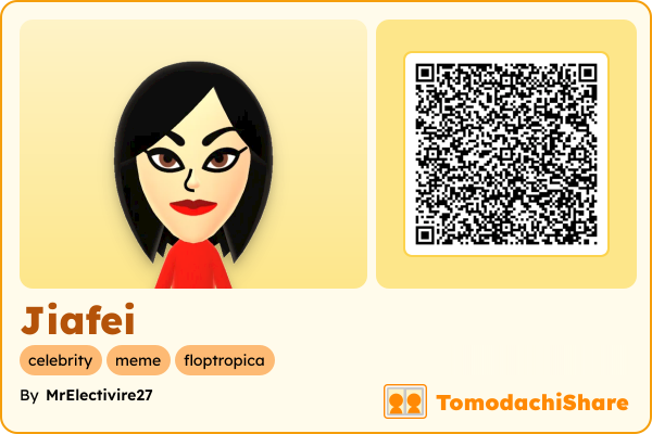 Jiafei, a female Mii  with tags: celebrity, meme, floptropica