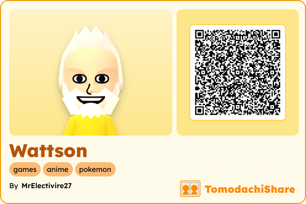 Wattson, a male Mii  with tags: games, anime, pokemon