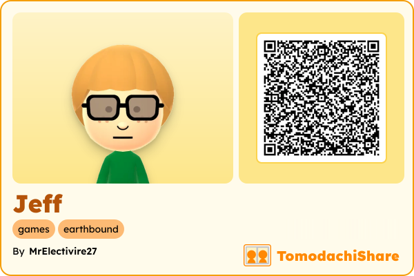 Jeff, a male Mii  with tags: games, earthbound