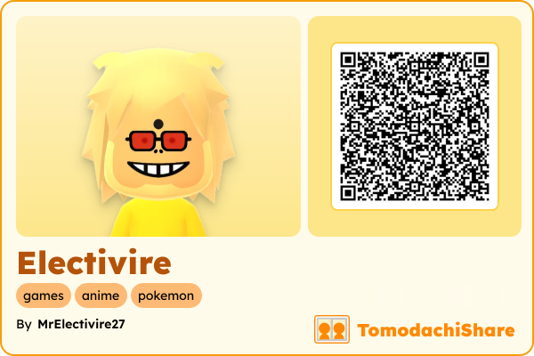 Electivire, a male Mii  with tags: games, anime, pokemon