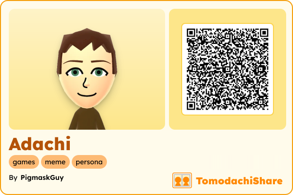 Adachi, a male Mii  with tags: games, meme, persona