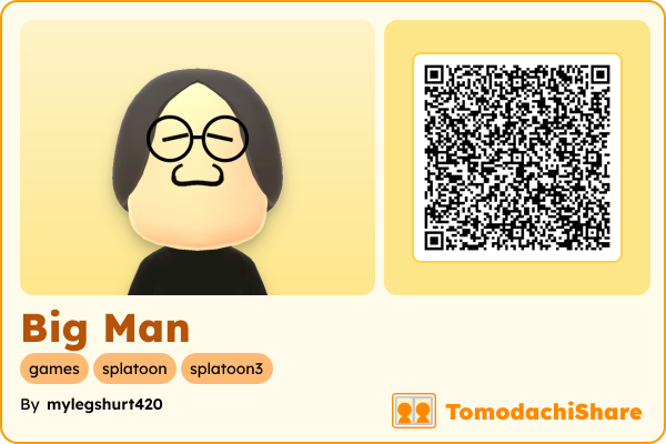 Big Man, a male Mii  with tags: games, splatoon, splatoon3