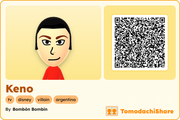 Keno, a male Mii  with tags: tv, disney, villain, argentina
