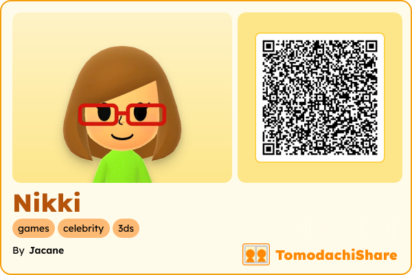 Nikki, a female Mii  with tags: games, celebrity, 3ds