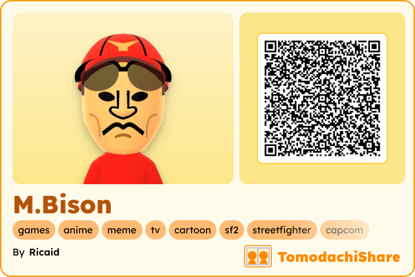 M.Bison, a male Mii  with tags: games, anime, meme, tv, cartoon, sf2, streetfighter, capcom