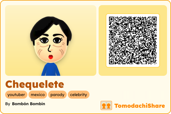 Chequelete, a female Mii  with tags: youtuber, mexico, parody, celebrity