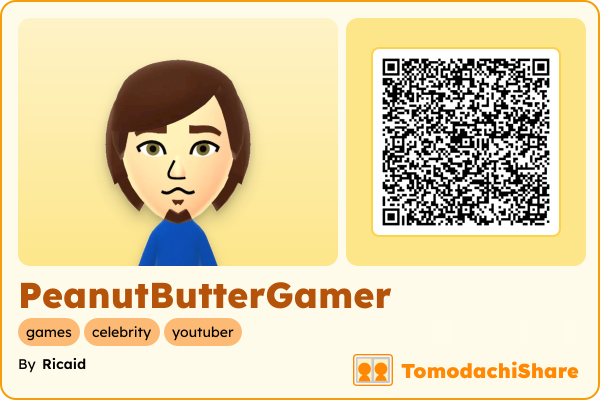 PeanutButterGamer, a male Mii  with tags: games, celebrity, youtuber