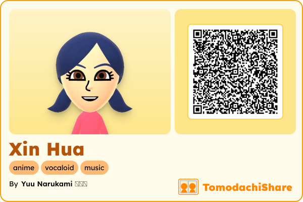 Xin Hua, a female Mii  with tags: anime, vocaloid, music