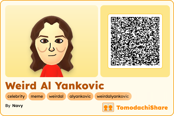 Weird Al Yankovic, a male Mii  with tags: celebrity, meme, weirdal, alyankovic, weirdalyankovic