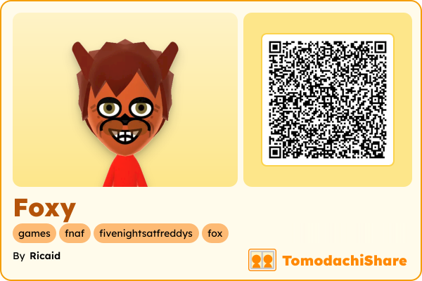 Foxy, a male Mii  with tags: games, fnaf, fivenightsatfreddys, fox