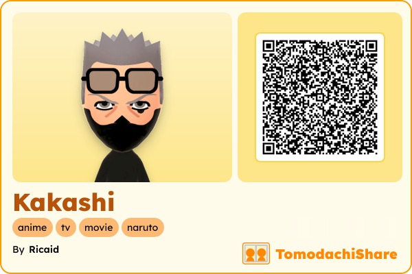 Kakashi, a male Mii  with tags: anime, tv, movie, naruto