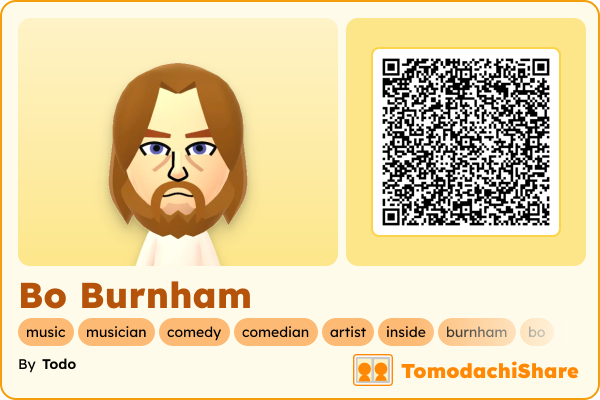 Bo Burnham, a male Mii  with tags: music, musician, comedy, comedian, artist, inside, burnham, bo