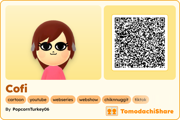 Cofi, a female Mii  with tags: cartoon, youtube, webseries, webshow, chiknnuggit, tiktok