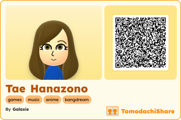 Tae Hanazono, a female Mii  with tags: games, music, anime, bangdream