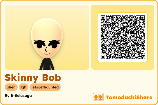 Skinny Bob, a male Mii  with tags: alien, lgh, letsgethaunted